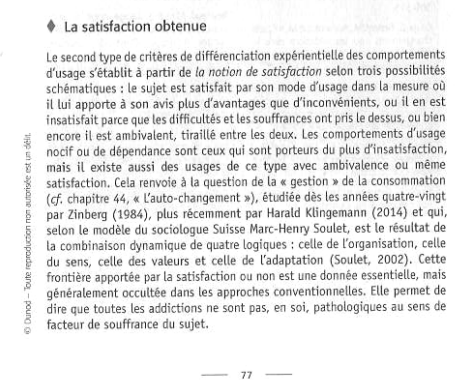 satisfaction liée aux drogues